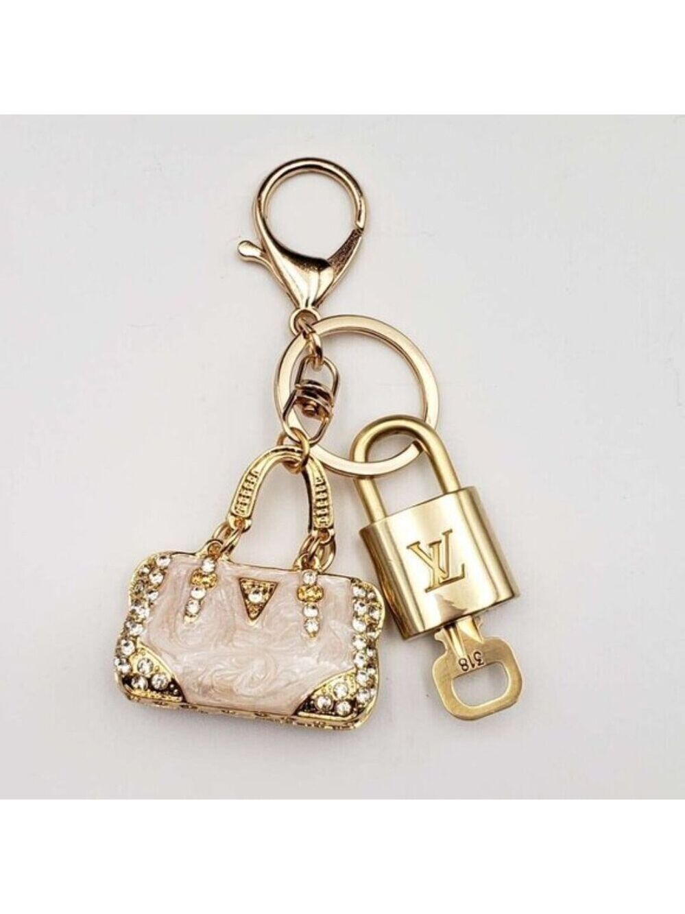 Authentic Louis Vuitton Padlock & Key Gold ✨Unbranded Bag Charm Keychain